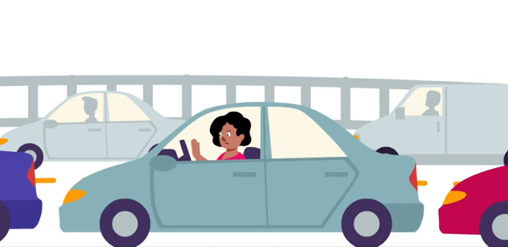 An illustration of a woman sitting in traffic