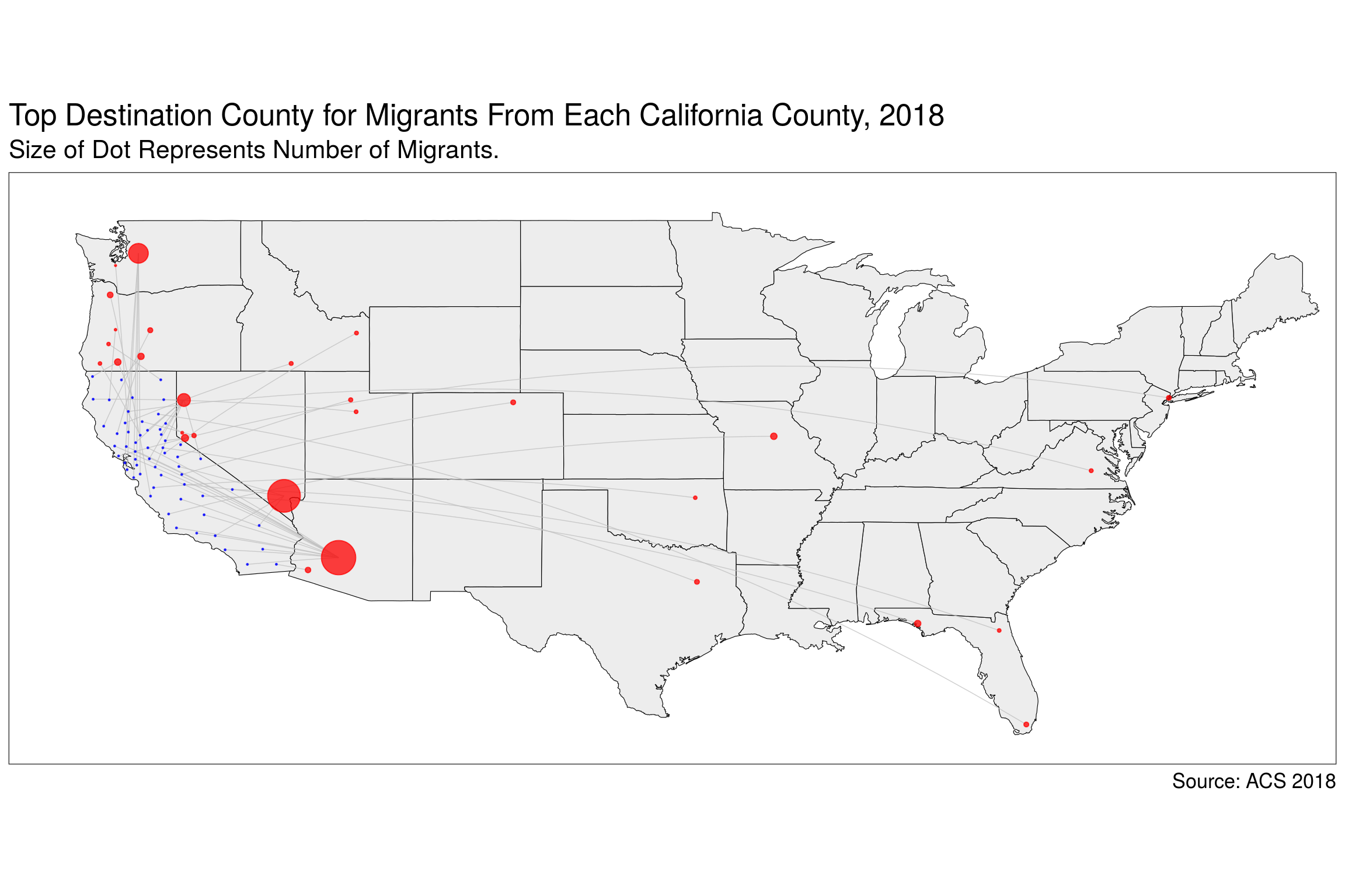 A map showing displacement from California