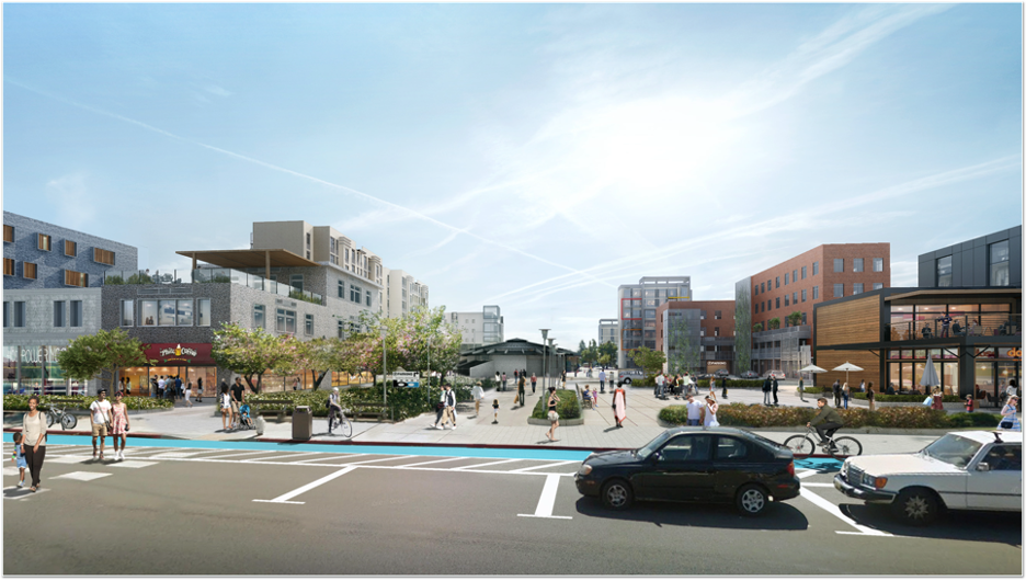 A rendering of a public plaza